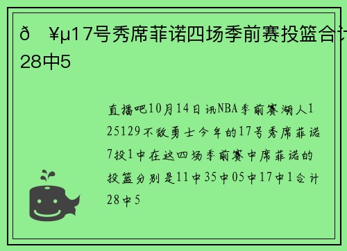 🥵17号秀席菲诺四场季前赛投篮合计28中5